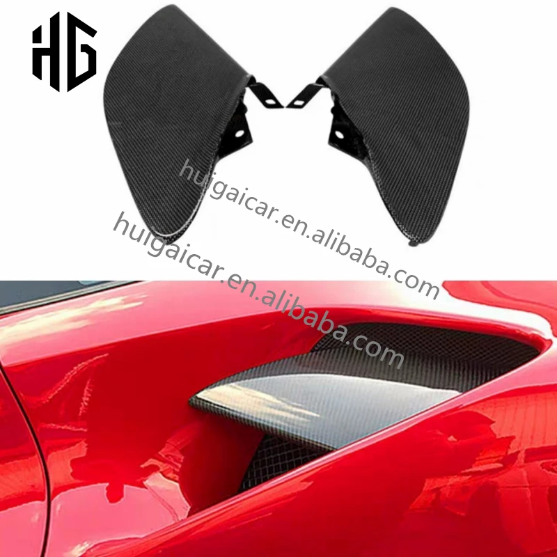 

N Style Glossy Dry Carbon Fiber Front Tuyere Side Fender Air Vent Covers Body Kit For 488 Gtb Spider Rear Vents Covers