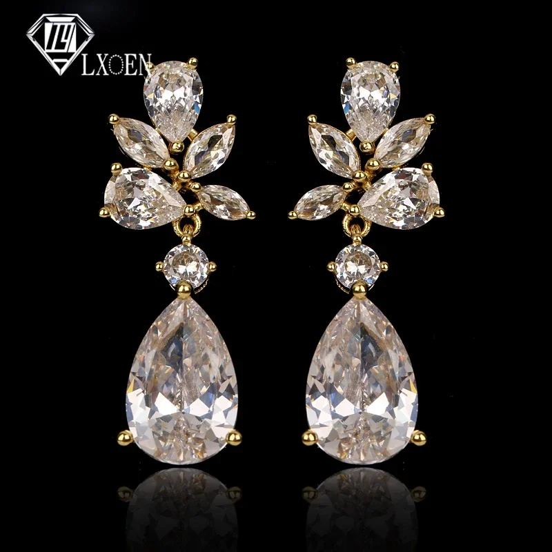 Romantic Bridal Wedding Accessories Jewelry Exquisite Cubic Zircon Dangle Drop Earrings with Silver Color Party Earrings