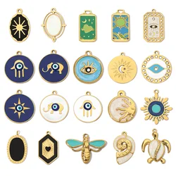 3pcs/Lot Enamel Elephant Hamsa Hand Stainless Steel DIY Charms Turtle Bee Neaclace Pendant Jewelry Accessory
