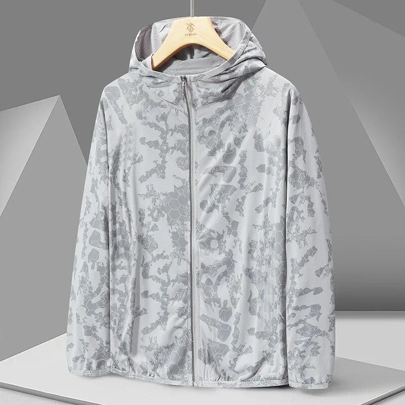 

Летняя солнцезащитная одежда для мужчин, устойчивая к ультрафиолетовому излучению, легкая ледяная шелковая прохладная и дышащая камуфляжная ткань с капюшоном для улицы