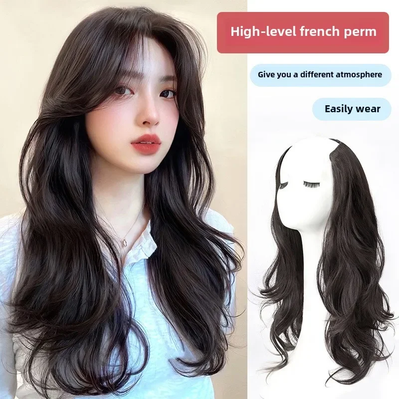 Synthetic Women Long Curly Invisible Seamless V-shaped Wig Simulated Increase Volume Fluffy High-level One-piece Hair Extension