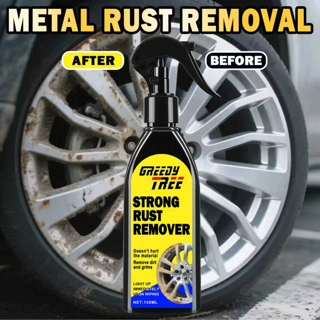 Powerful Car Wheel Cleaner | Stain Removal and Polishing, Iron Powder Rust Remover, Aluminum Alloy Restoration, Metal Quick