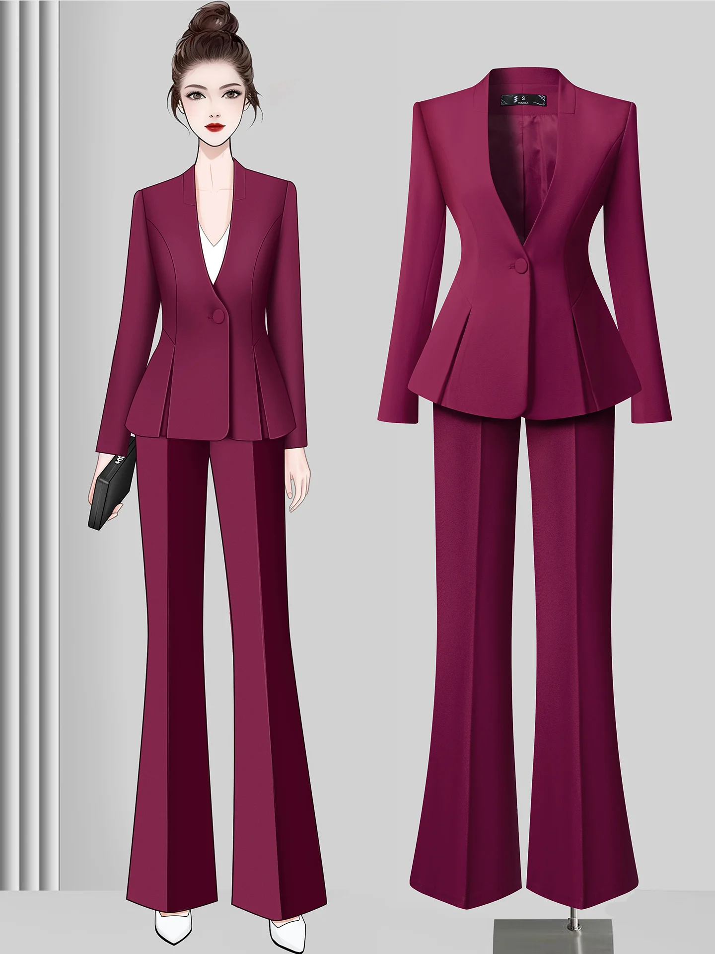 

Professional Women's Suit Set Waist-Cinching Formal Commute Bank Workwear Elegant Business Outfit Polyester Long Sleeve