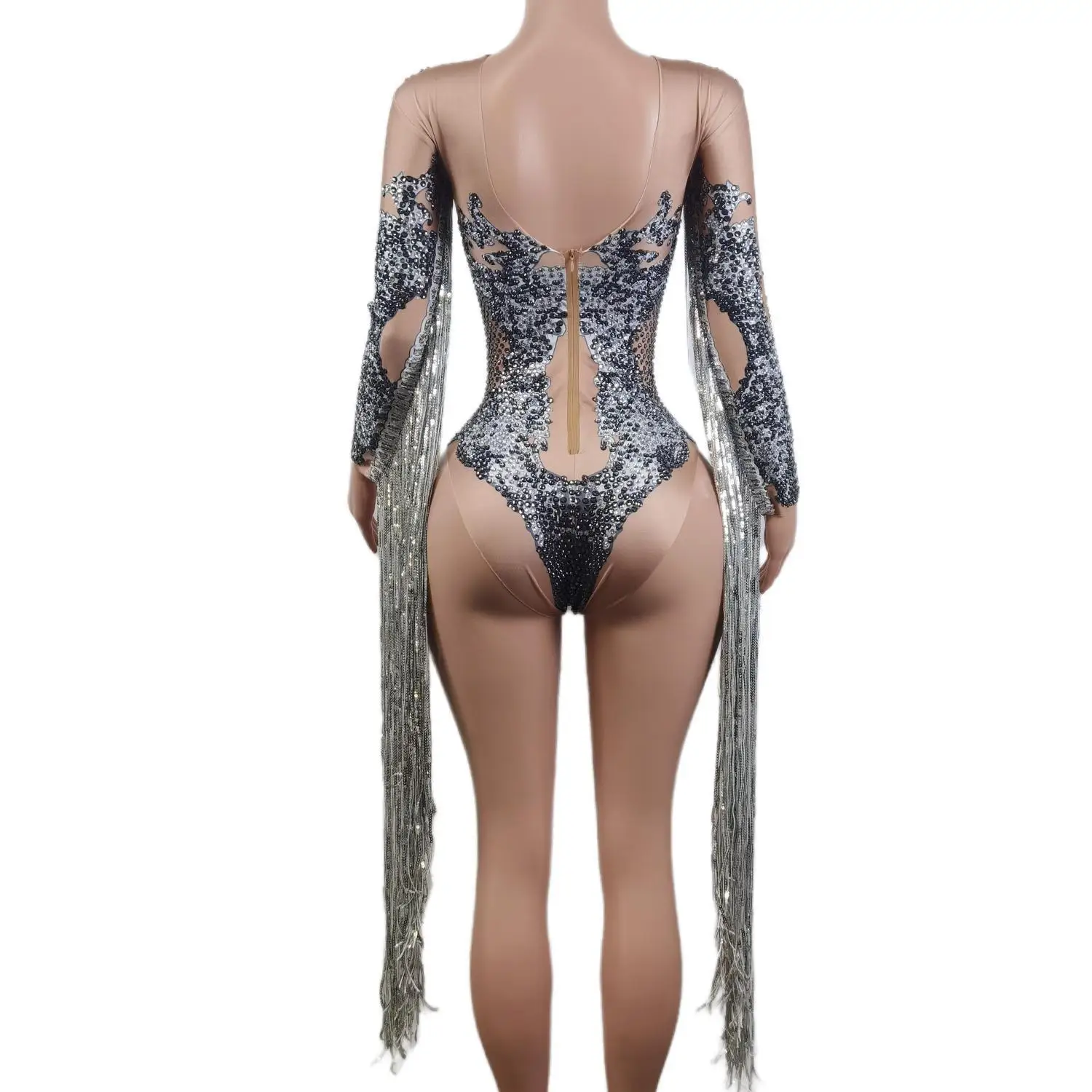 Sexy Kwastje Rhinestone Stage Bodysuit Vrouwen Nachtclub Crystal Stretch Skinny Bodysuit Pole Pomper Turnpakje Vrouw X2104001