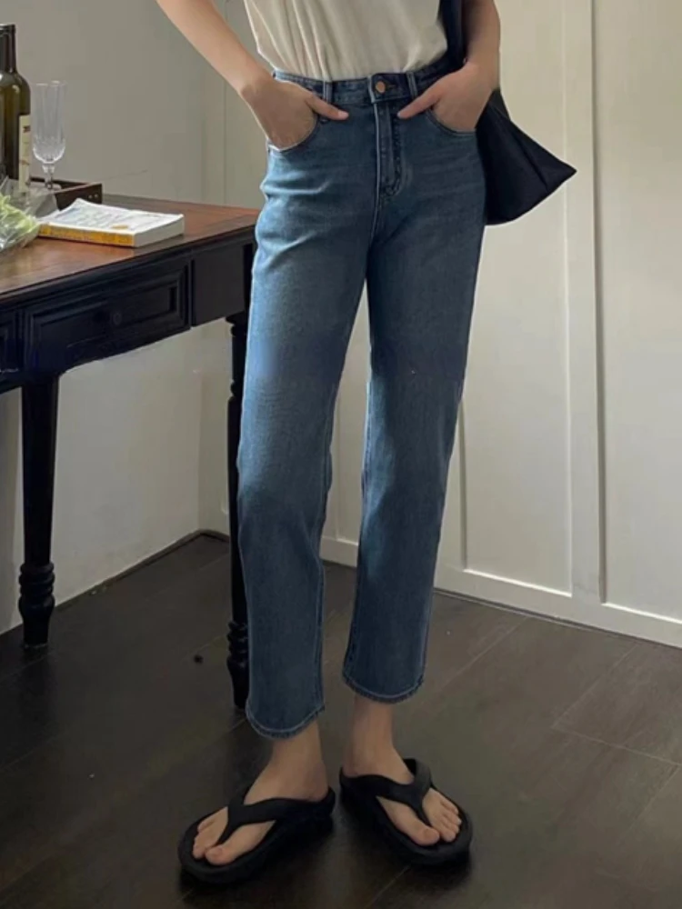 

Bule Elegant Casual Straight Pant Women Bodycon Korean Style Y2k Denim Pants Female High Waist Fashion Designer Jeans Pants 2023