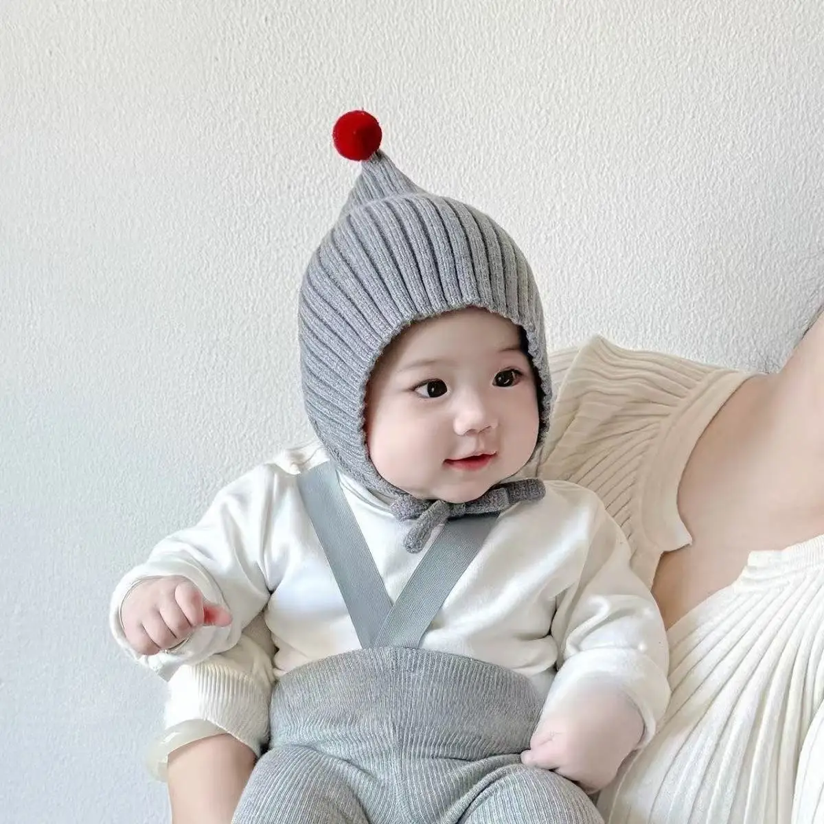 0-24M Baby Beanie Neugeborenen Elf Hut Frühling Herbst Gestrickte Winddicht Warme Earflap Kappe Mit Pom Pom – Detail 10
