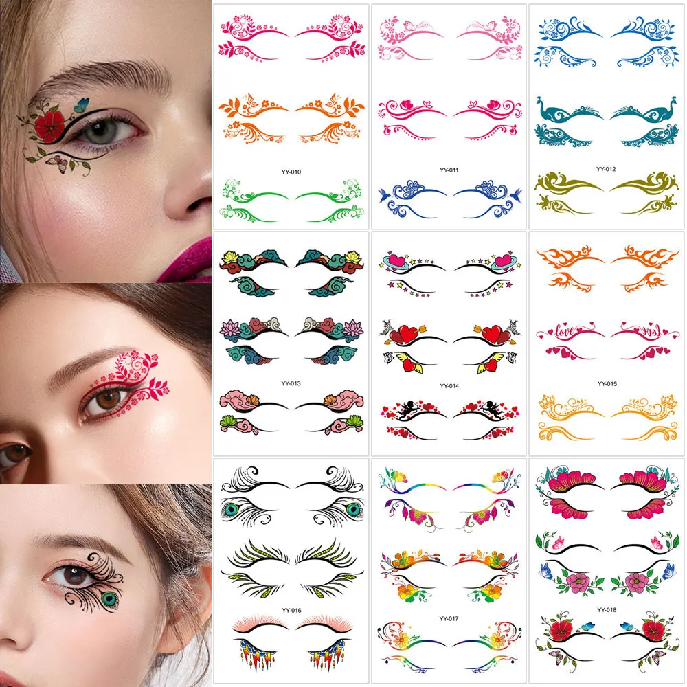 27 Pairs Waterproof Color Eyeshadow Fake Tattoo, Waterproof Eyeliner Face Makeup for Women Female Temporary Tattoo for Party
