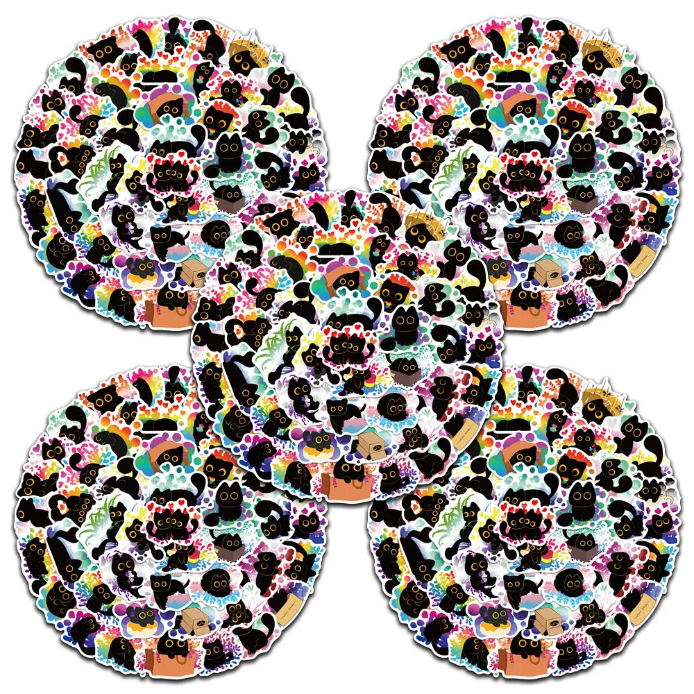 

5 sets Cute Cartoon Animal Pride Black Cats Stickers For Laptop Water Bottle Luggage Notebook Waterproof Graffiti Vinyl Decals