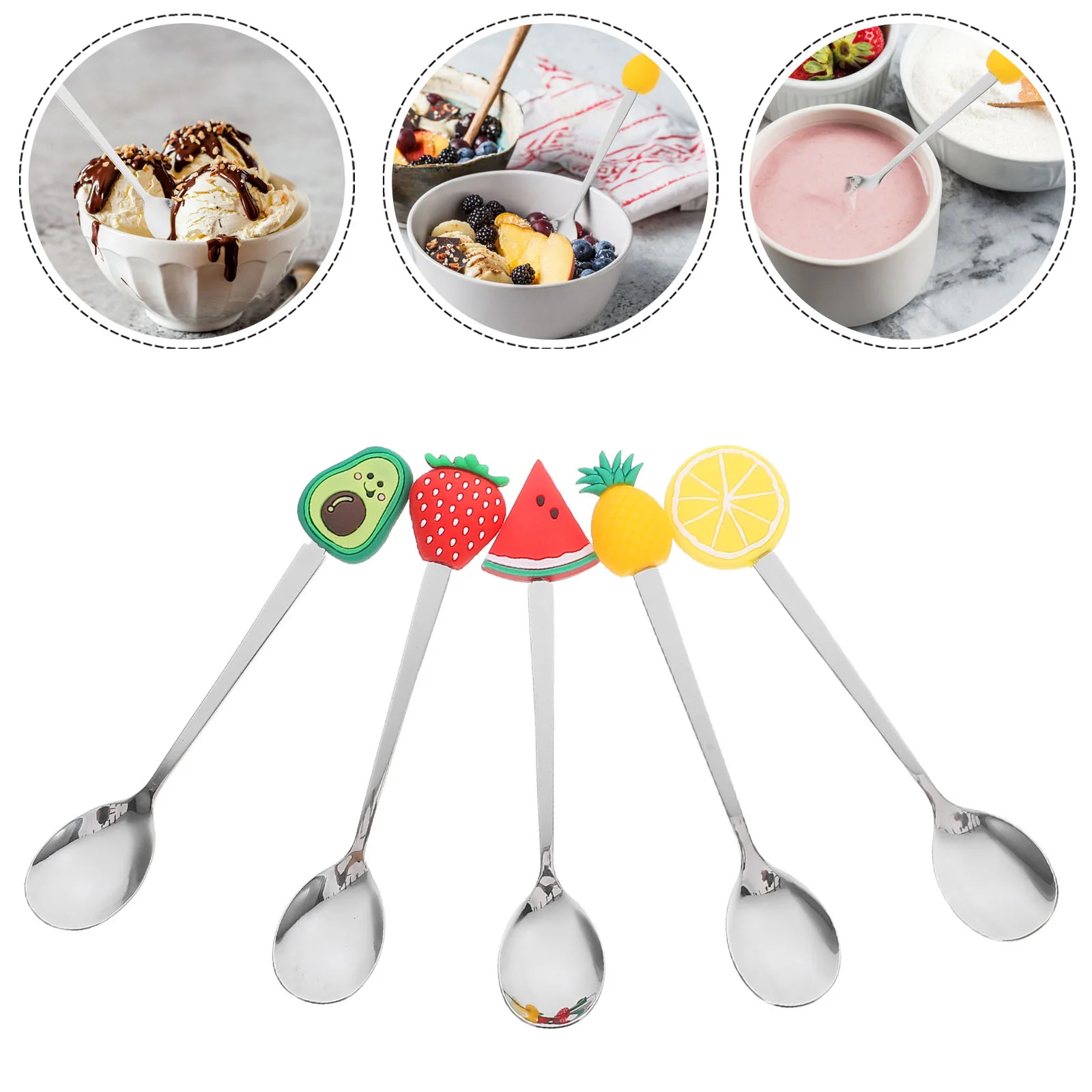 

5 Pcs Metal Red Strawberry Cartoon Stainless Steel Spoon Pvc Multi-function Dessert