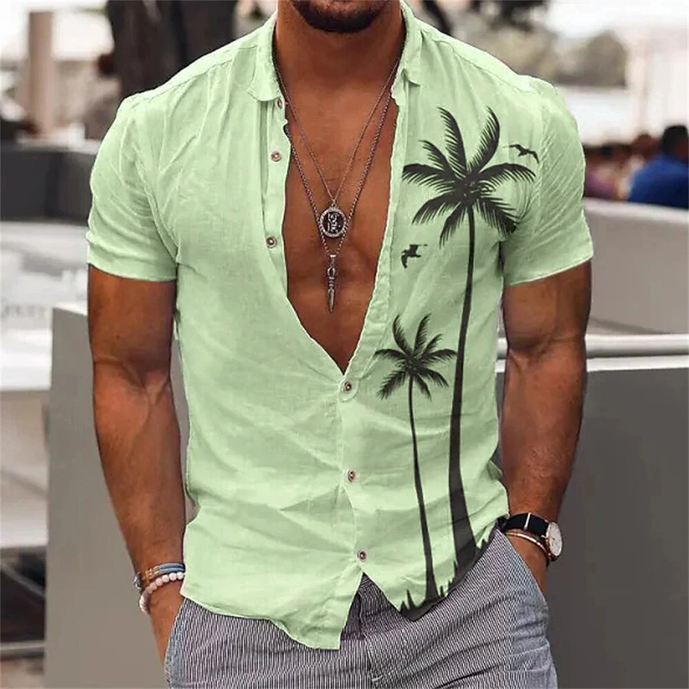 New Coconut Tree Shirts For Men 3d Printed Men's Hawaiian Shirt Beach Short Sleeve Fashion Tops Tees Shirt Man Blouse Camisa