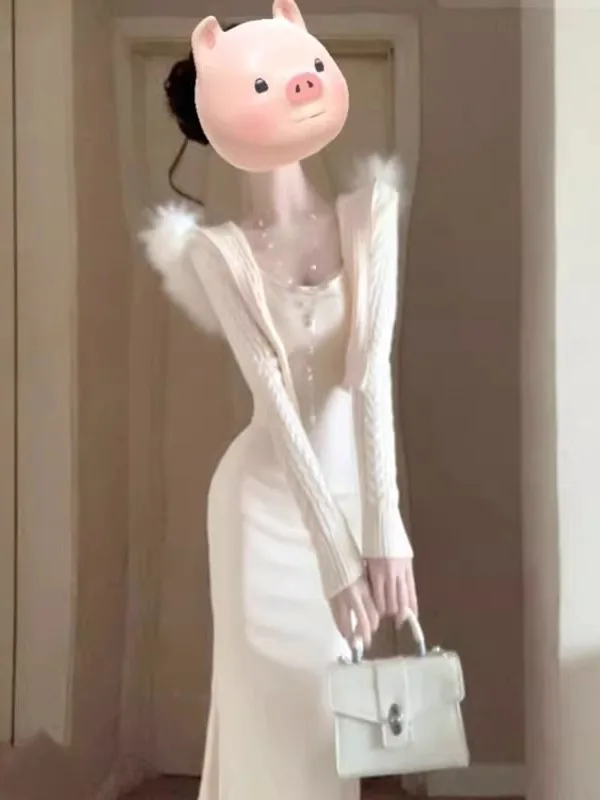 

Уникальный красивый комплект из двух предметов: свитер и пальто с лямками, весенний модный женский удобный комплект с коротким рукавом и длинными брюками.