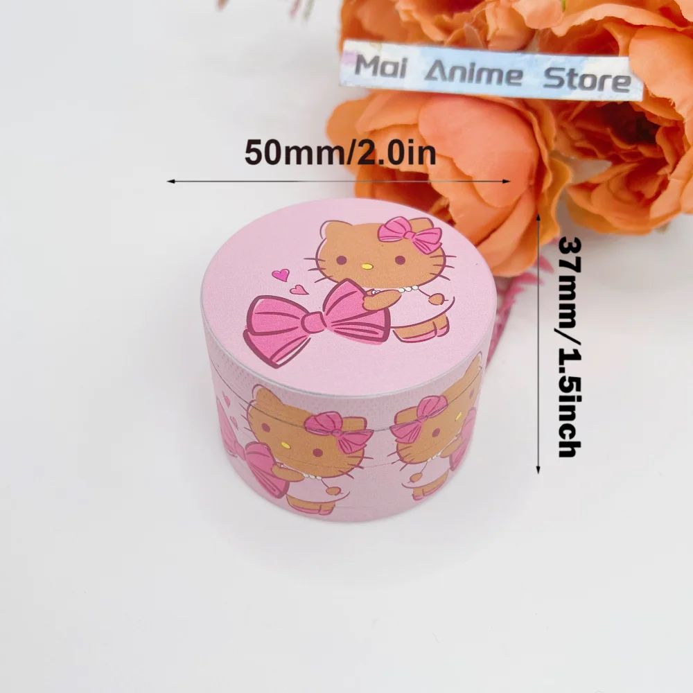 2inch Hello Kitty Herb Grinder Metal Sanrio Mortar Spice Mill Manual 4-layer Salt Grass Tobacco Grinder Smoke Cigarette Tool image 4