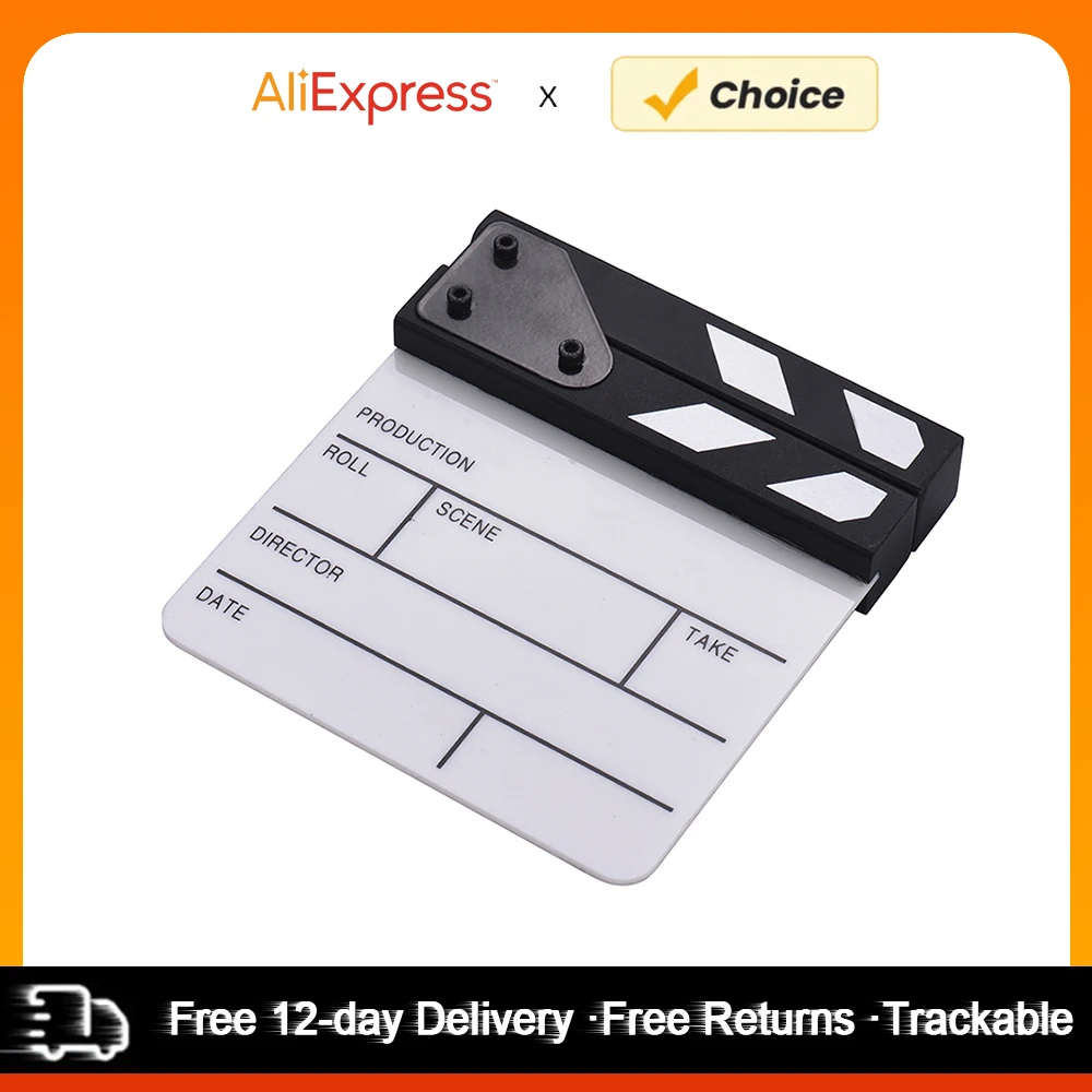 Andoer Compact Size Acrylic Clapboard Clapper Board Dry Erase TV Movie Film Cut Action Scene Clapper Board Black & White Stick