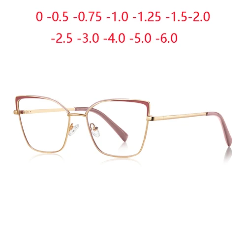 0-0,5-0,75 a-6,0 montura de oro rosa ojo de gato menos gafas para miopía mujeres 1,56 gafas graduadas asféricas antiluz azul