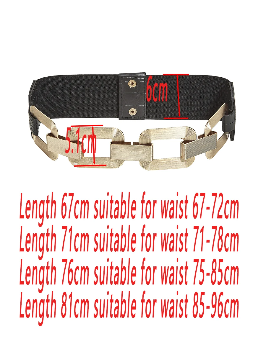 Ladies's Gold Square Metal Elastic Chain Buckle Link Girdle Casual Vintage Waistband waist Decorate Belt For Women On Coat Dress