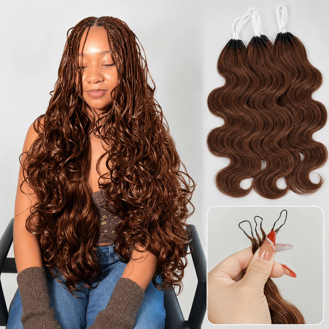 Extensions de cheveux humains au crochet marron pour femmes noires, ondulations naturelles, nœuds miracle, doux comme des plumes, pour tressage, pointes pleines et naturelles