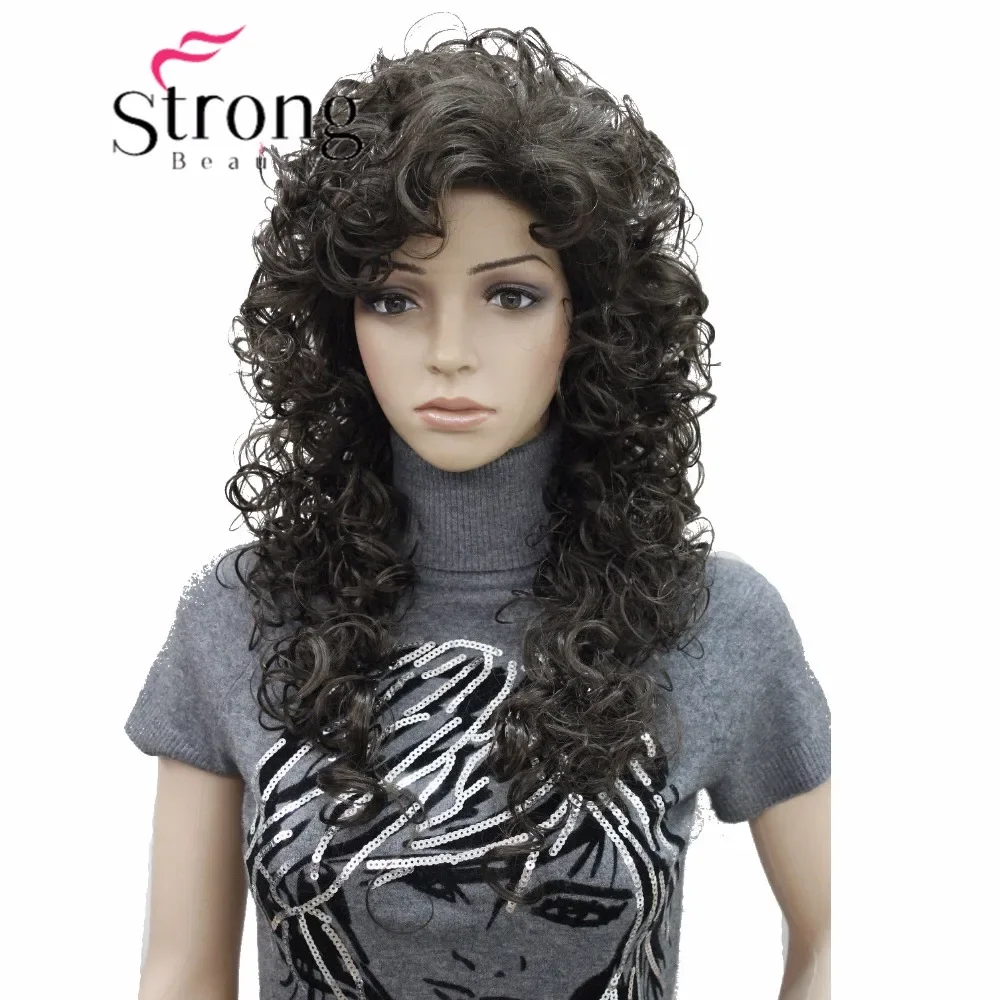 StrongBeauty Long Super Curly Dark Brown Full Synthetic Wig Women's Wigs COLOUR CHOICES