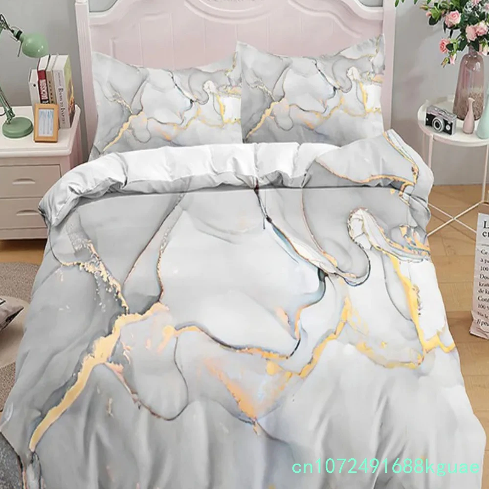 Bedding Duvet Cover Set White And Black Marble 3 Piece- Luxury Microfiber Down Comforter Quilt Cover With Zipper Closure