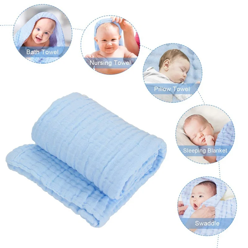 منشفة أطفال من الموسلين لحديثي الولادة من القطن الشاش فائق النعومة مناشف حمام للأطفال 6 طبقات مناشف حمام للرضع (40 × 40 بوصة)