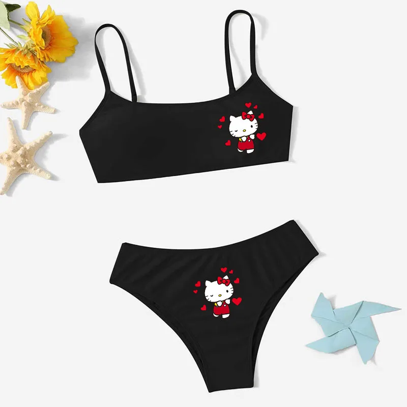 2 Stück Cinna moroll Badeanzug Hallo Kittys Kuromi Mädchen Sommer Strand Bade bekleidung Bikini Unterwäsche Kurzarm Kinder Urlaub Kleidung