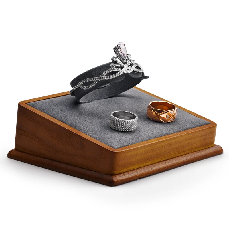 Oirlv Wooden Jewelry Display Showcase Rack Stand Wedding Ring Display Bracelet Holder Solid Wood Jewelry Holder Display Stand