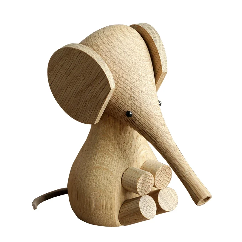 Nordic solid wood elephant household furnishings European Danish puppet white oak elephant beech creative wood crafts