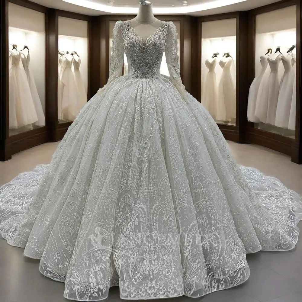 Elegant O-Neck Women Wedding Dresses Long Sleeves Tulle Princess Ball Gown Bridal Gowns Engagement Banquet Vestidos De Novias