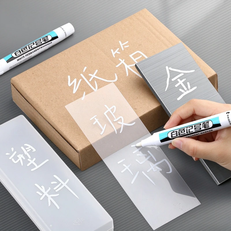White Marker Pens 0.7/1.0/2.5mm Waterproof Oily Permanent Paint Pen Markers for Wood Rock Plastic Leather Glass Metal Ceramic