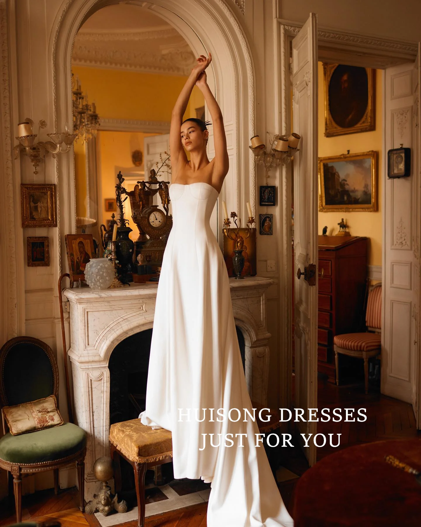 

HUISONG Customized свадебное платье Satin Wedding Dresses Sleeveless A-Line Beach Bridal Gown שמלת כלה