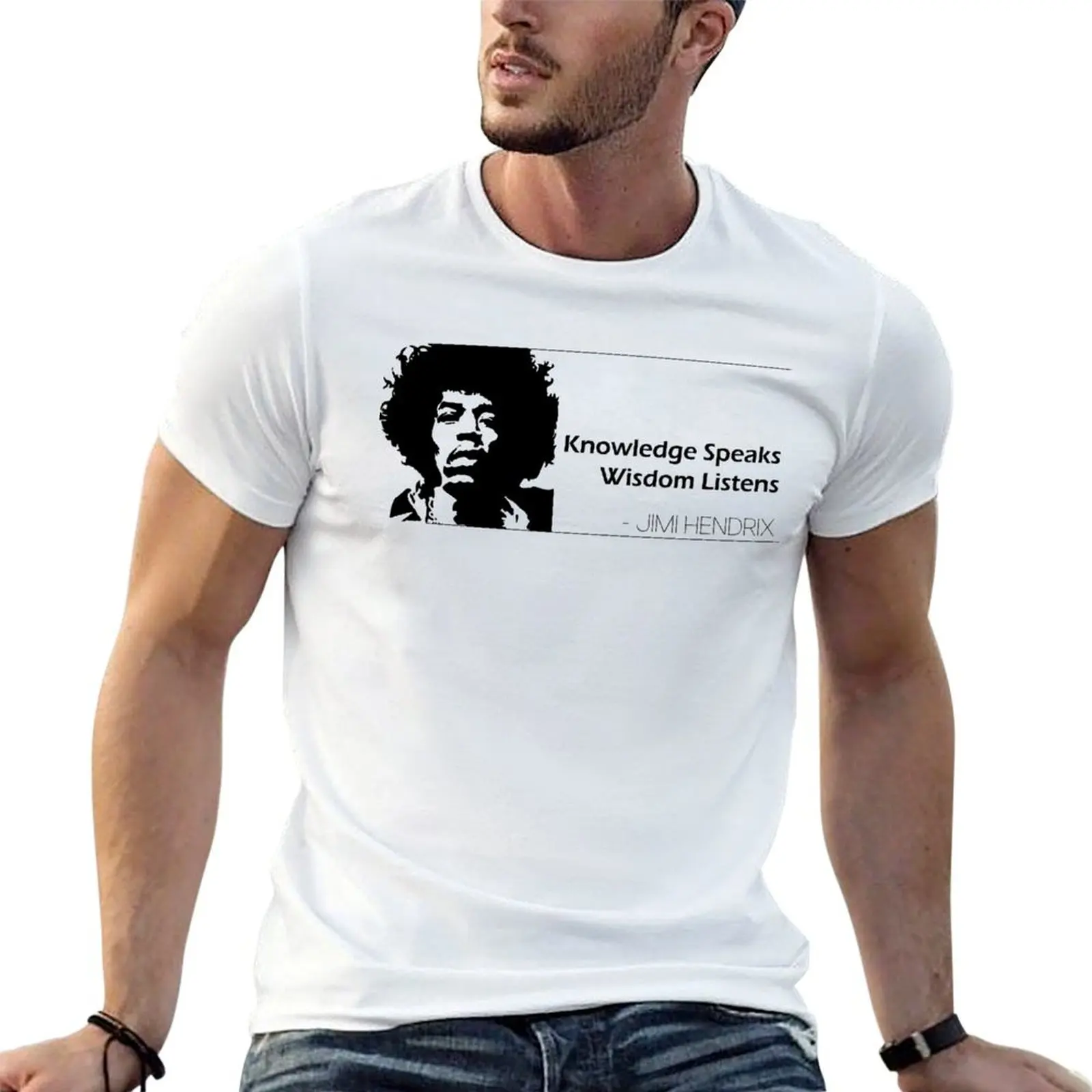 Jimi Hendrix - T-shirt à manches courtes pour entraînement et performance, avec inscription « Knowledge Speaks Wisdom Listens »