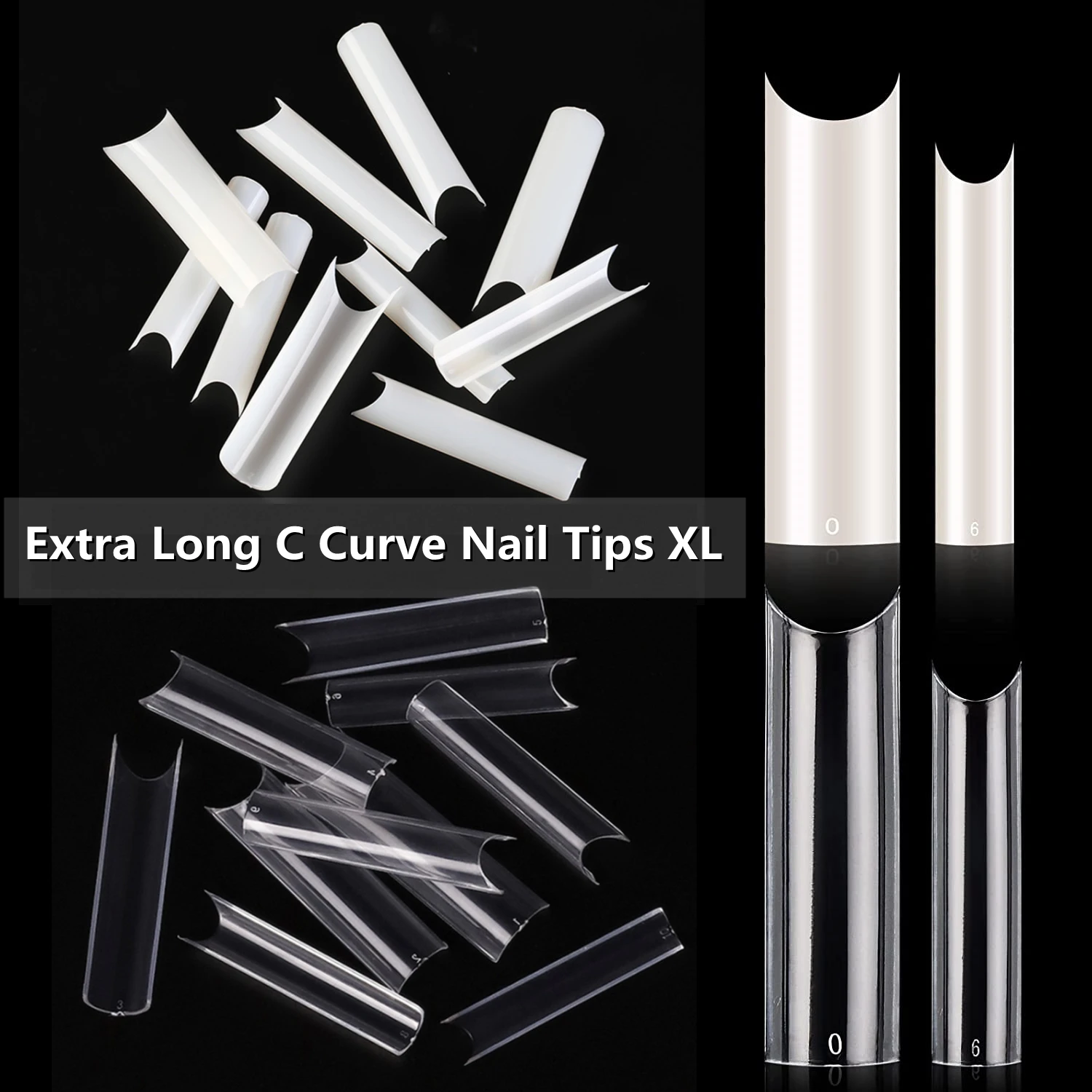 100 Bags x  Fake Nails 500 Pieces Long C Curved XXL Nail Tips  French Tip False Clear Square Press on Nails Wholesale