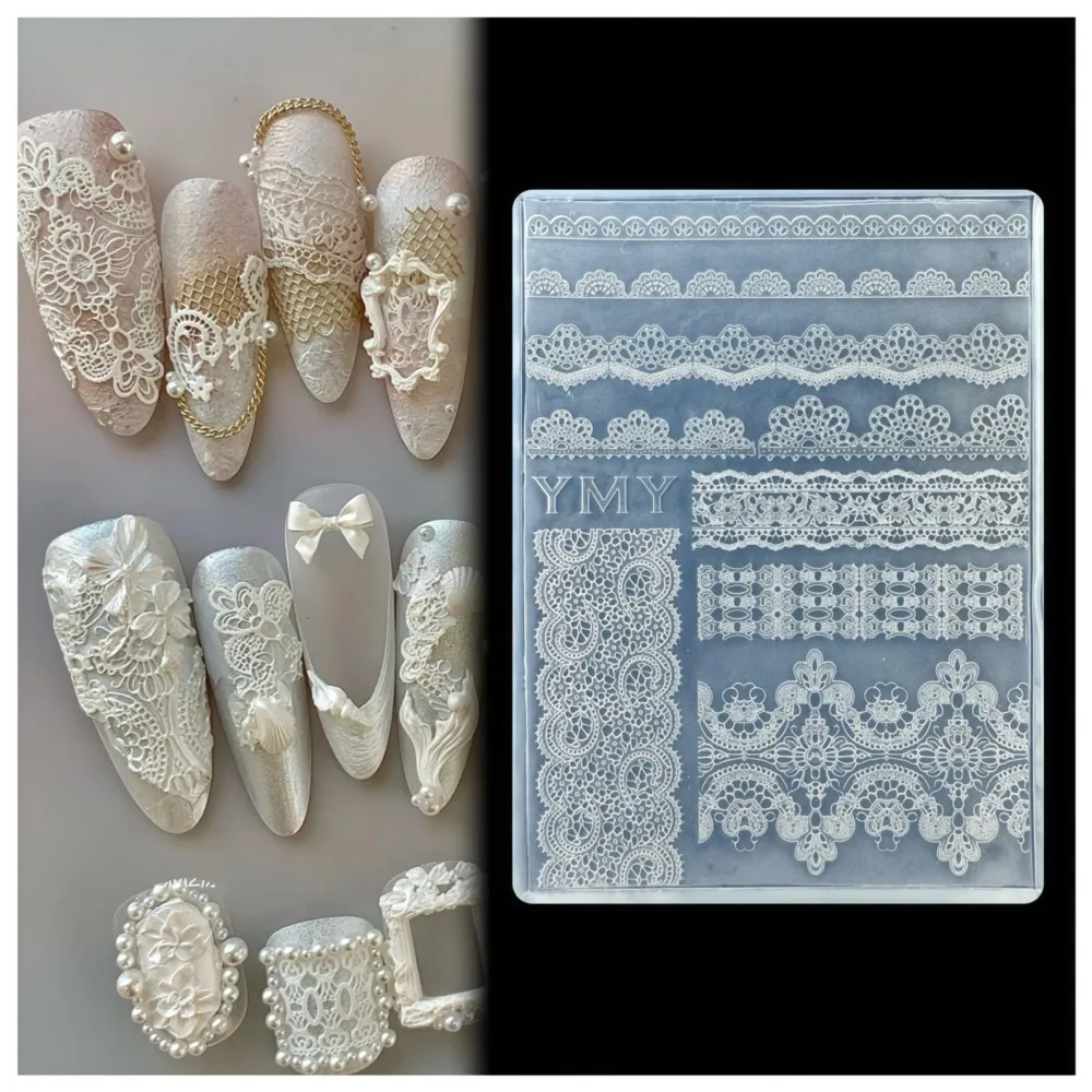 Y2k 3D Silicone Lace Nail Mold Elegant Lace French Carving Template Stencil UV Gel DIY Reusable Manicure Charms Making Tools S@2