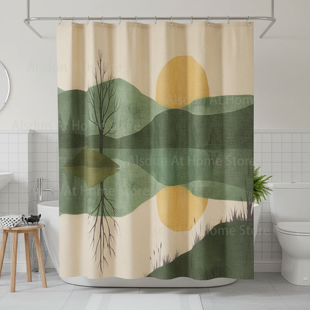 Floral Pattern Waterproof Shower Curtain Abstract Mid-Century Minimalist Bohemian Bathroom Decoration Shower Curtain