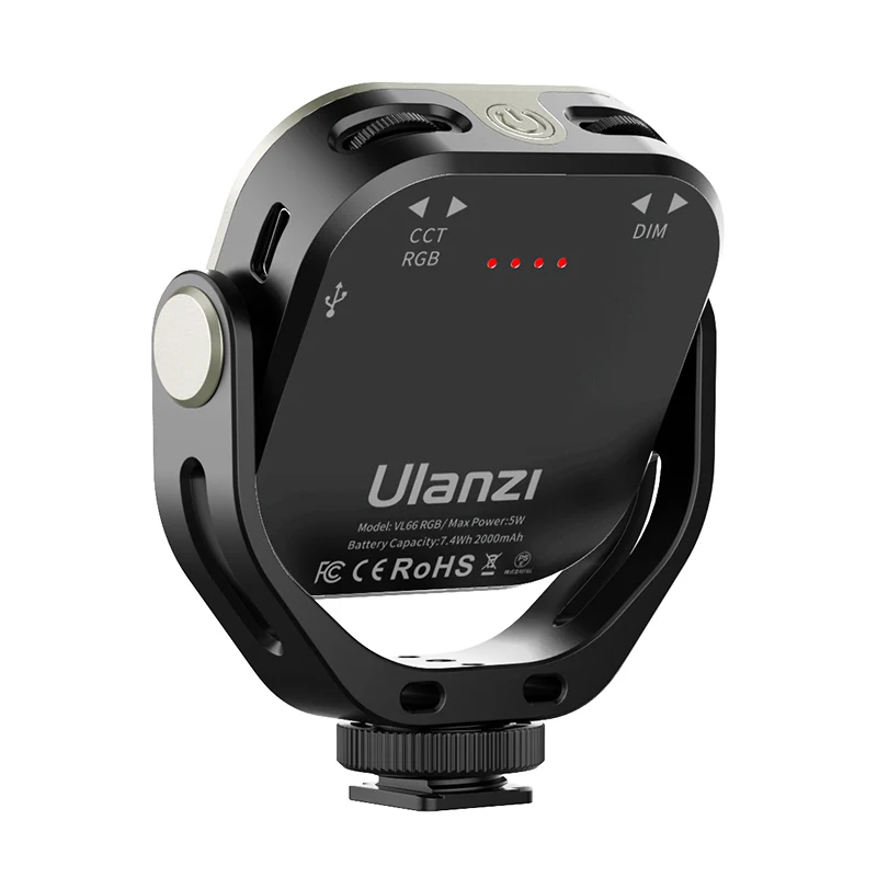 Luz de vídeo Ulanzi VL66 RGB 2500-6500K CCT 360 °   Luz completa rotativa de 2000mAh com suporte de tripé de sapata fria de parafuso 1/4 para Vlog Live