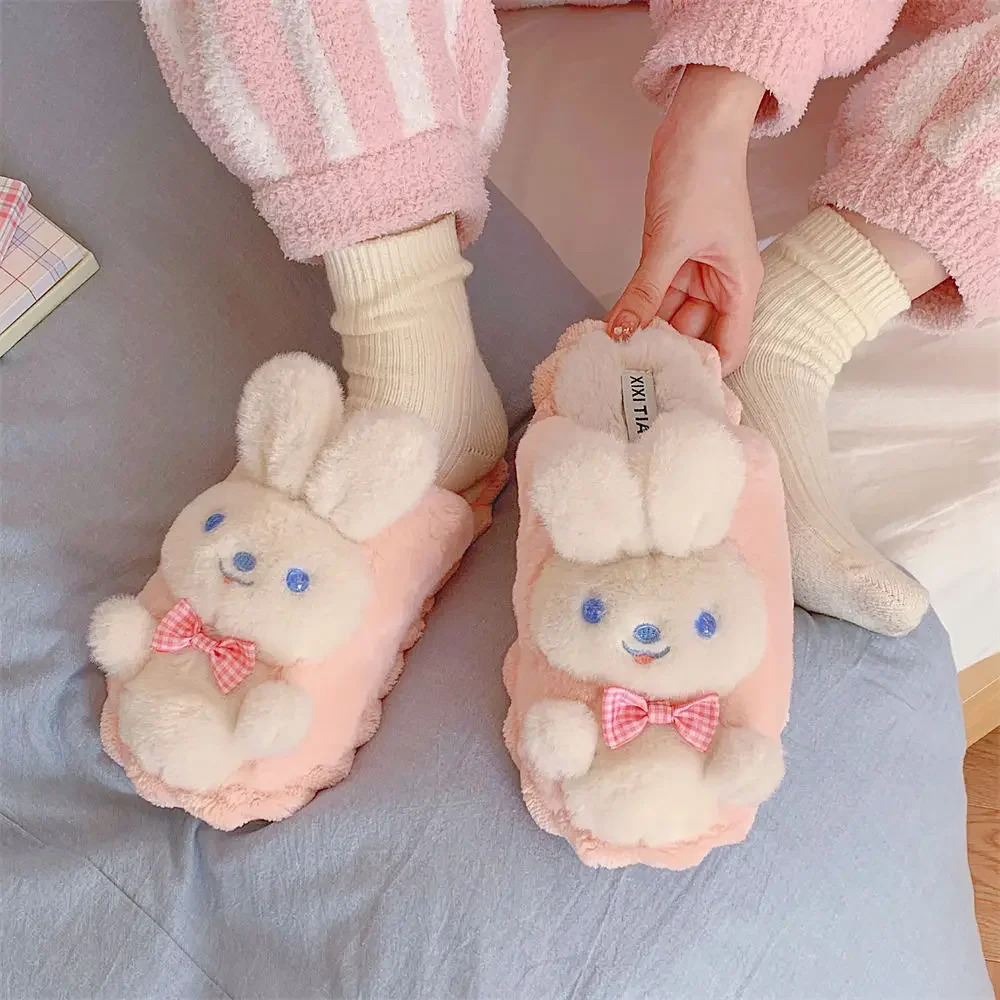 Autumn and winter girls creative cute plush bunny plush warm cotton slippers women's indoor comfortable slippers winter