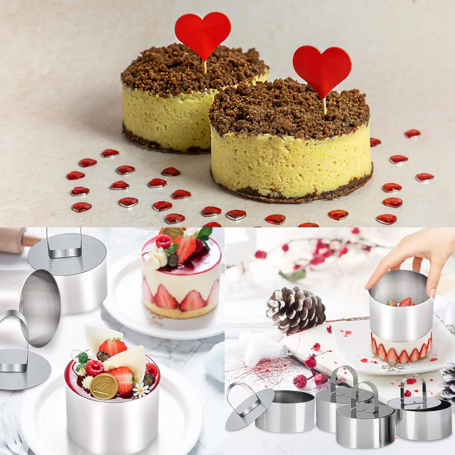 Cake Mold Rings with Pushers, 8.0cm, Stainless Steel Mousse Cake Ring, Tart Rings, Pancake Molds, Baking Tools, Kitchen Gadgets
