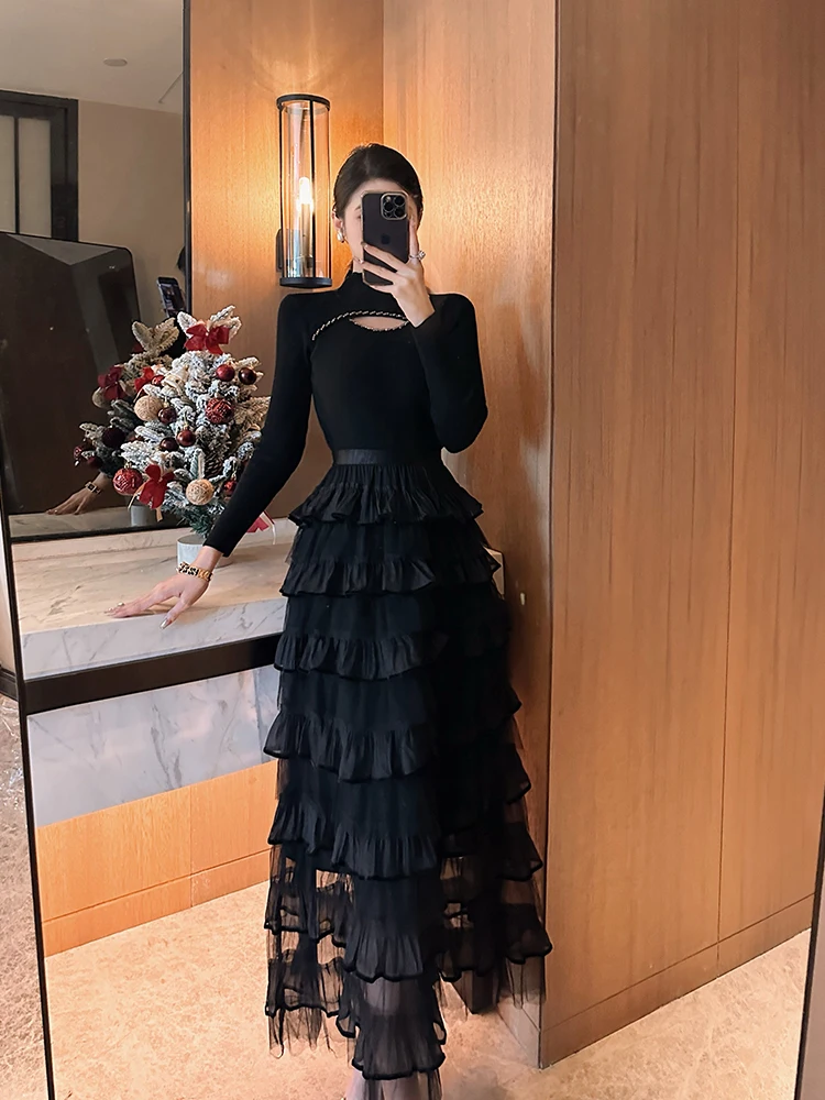 

Комплект из вязаного свитера и юбки Better LS для осени и зимы: модный ансамбль с высоким воротником и ажурными элементами из смесового хлопка