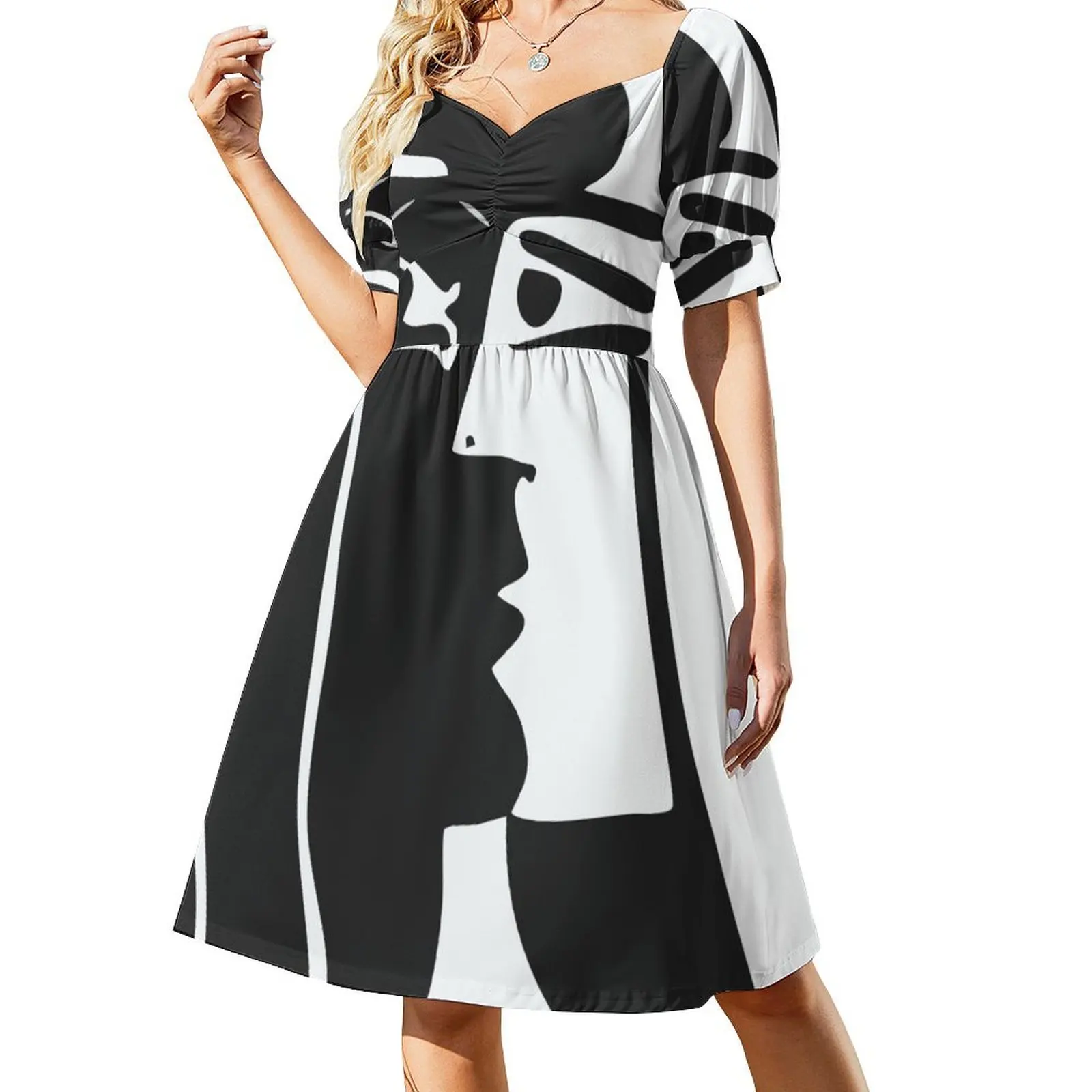 

Black and White Faces VectorArt. Short Sleeved Dress clothes Female clothing Dress