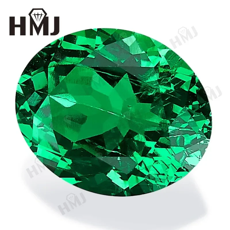 Hydrothermal  Lab Grown Colombia Emeralds Oval Shape Hand Cutting with Cracks Inclusions Inside Selectable AGL Certificate