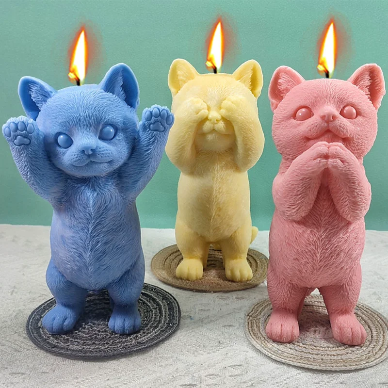 

Cute Standing Cat Candle Silicone Mold 3D Kitten Soap Resin Plaster Mould Animal Ice Chocolate Baking Tool Home Decor Pet Gifts