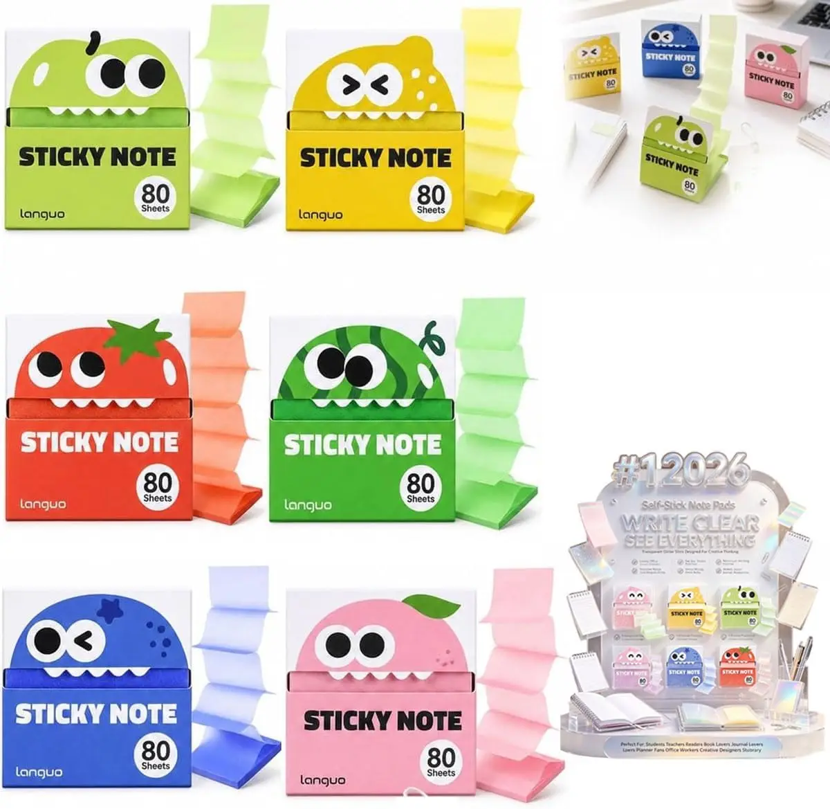 Blocco Note Adesivo a Forma di Frutta Cartoon, Note Autoadesive Trasparenti Perlescenti con Design a Estrazione