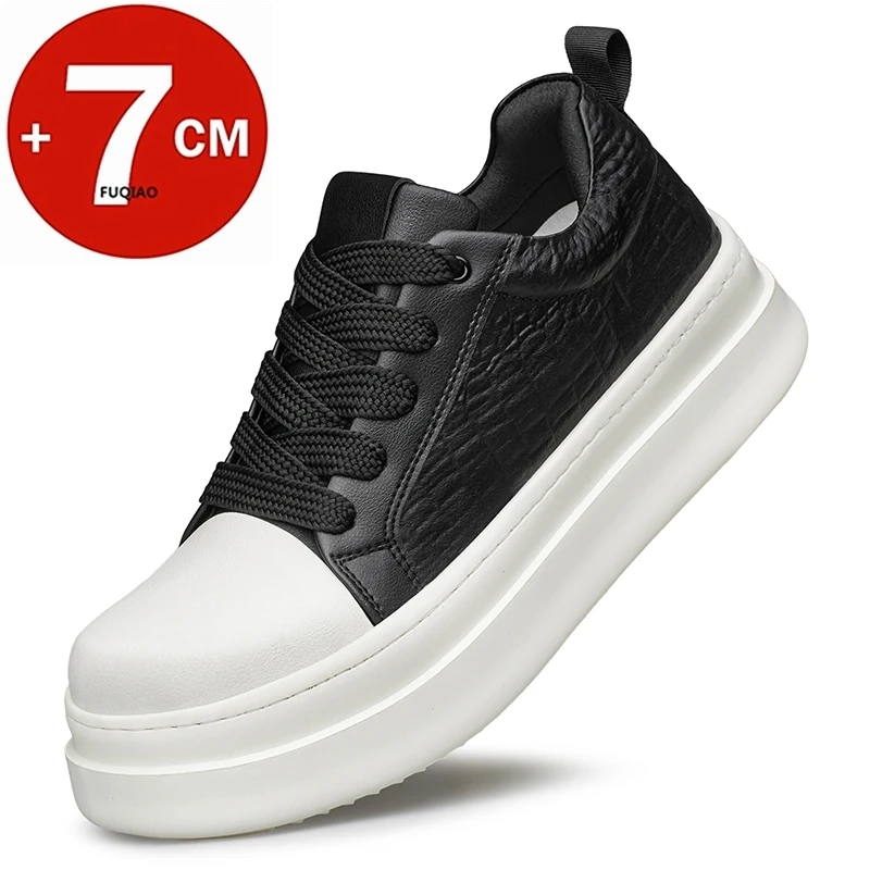 

Soft Leather Men Height Increasing Shoes 7CM Inner Lift Comfortable Non Slip Wear Resistant Casual Lift Sports Elevator Sneakers