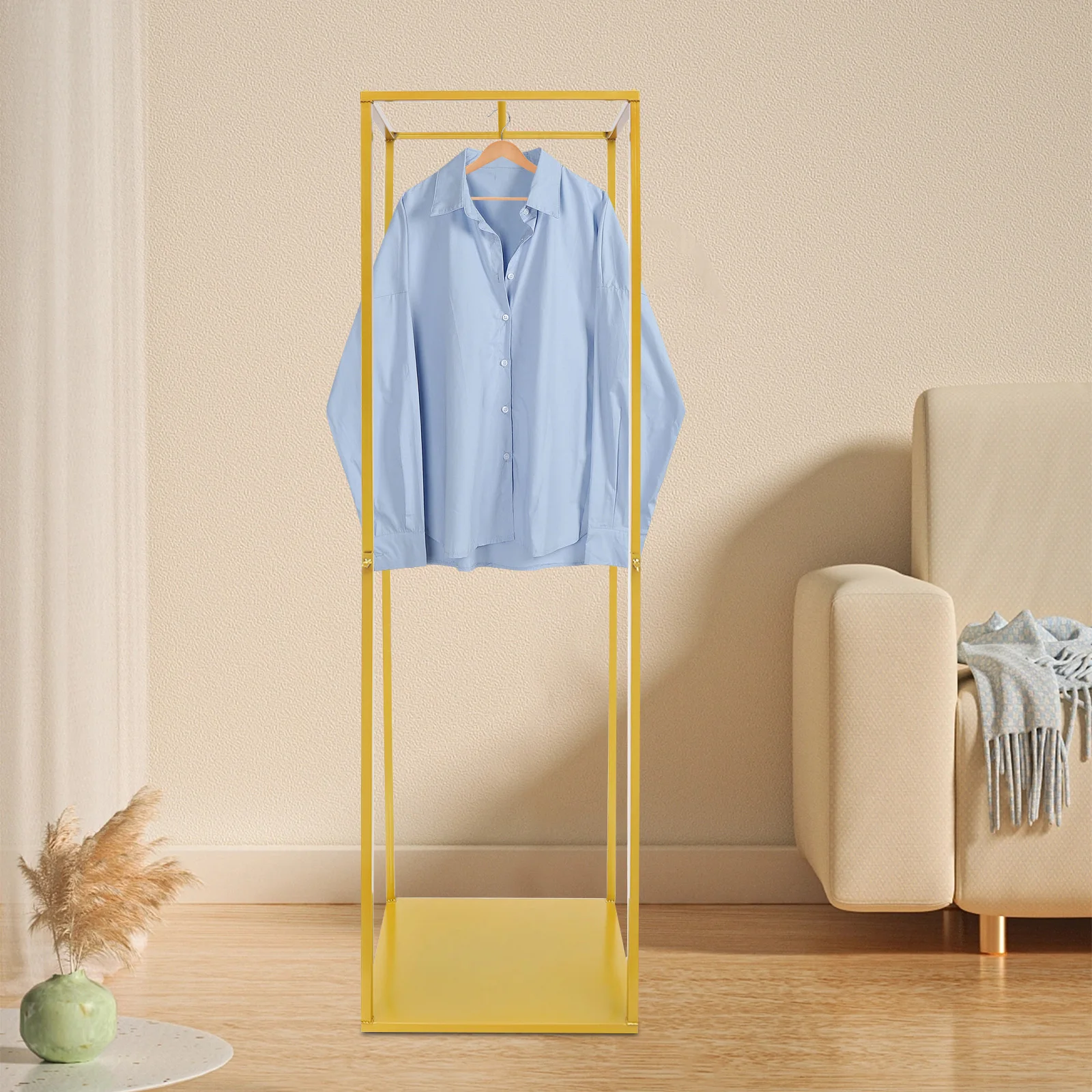 

Gold Modern Metal Clothes Hanger Storage Shelves,Floor-Standing Display Rack for Bedroom Livingroom