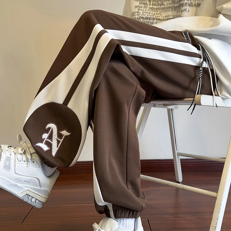 3 Colors Men Sweatpants Korean Street Casual Pants Fashion Patchwork Letter Embroideries Straight-leg Trousers Male Sports Wear