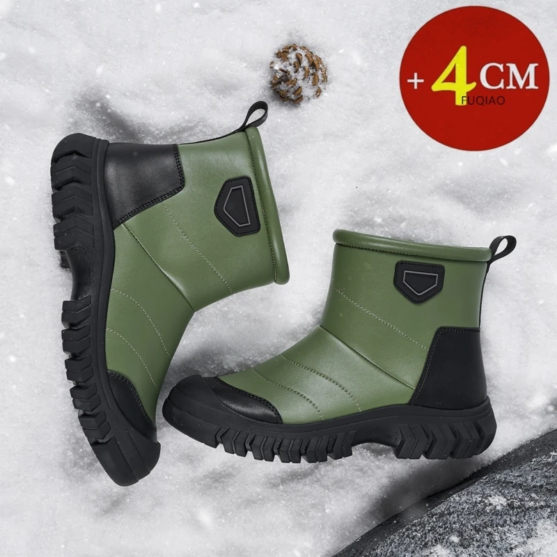 للجنسين الشتاء الثلوج الأحذية 4 سنتيمتر منصة الفراء اصطف الدفء حذاء من الجلد عدم الانزلاق مقاومة للاهتراء وسادة هوائية للراحة في الهواء الطلق #4