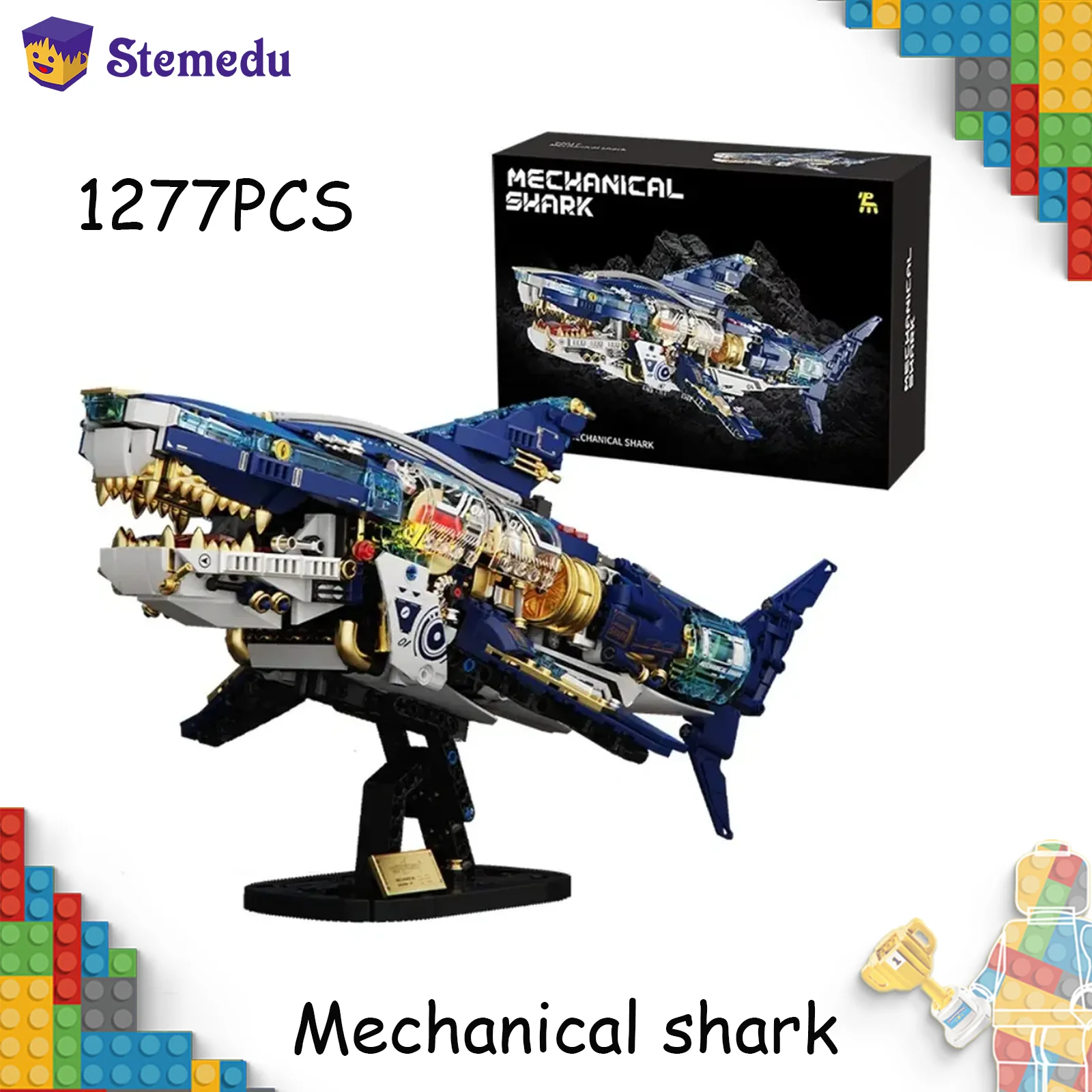 

1277 шт. MOC техническая механическая модель глубоководной акулы, строительные блоки, кирпичи, набор моделей, игрушки для детей, подарок на день рождения