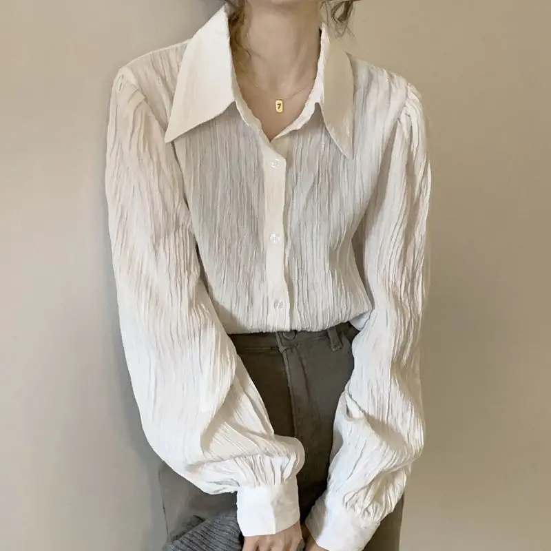 QWEEK Elegnat Vintage Long Sleeve Shirt Woman Korean Office Ladies Blouses Female Casual Basic Old Money Style Aesthetic Spring