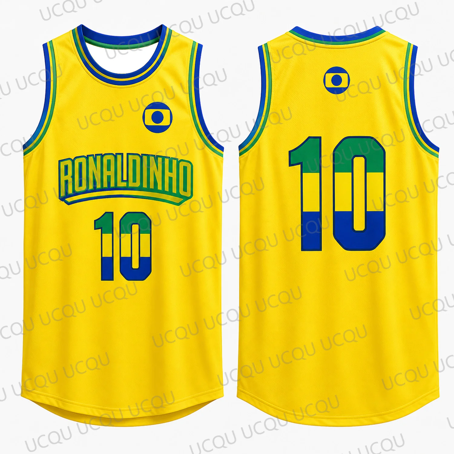 Brasilien Ronaldinho Nr. 10 ärmelloses Basketballtrikot Retro Gelb Grün Fan Tank Top Herren Damen Erwachsene Kinder Geschenk