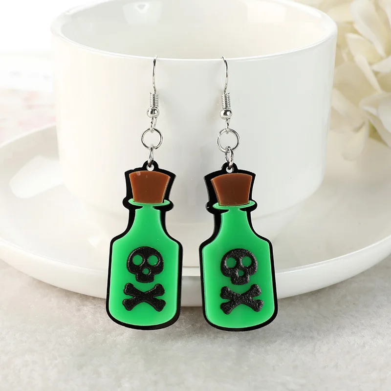 1Pair Fashion Ghost Face Girl Dangle Earrings Creative Acrylic Green Bottle Earring for Women Birthday Gift