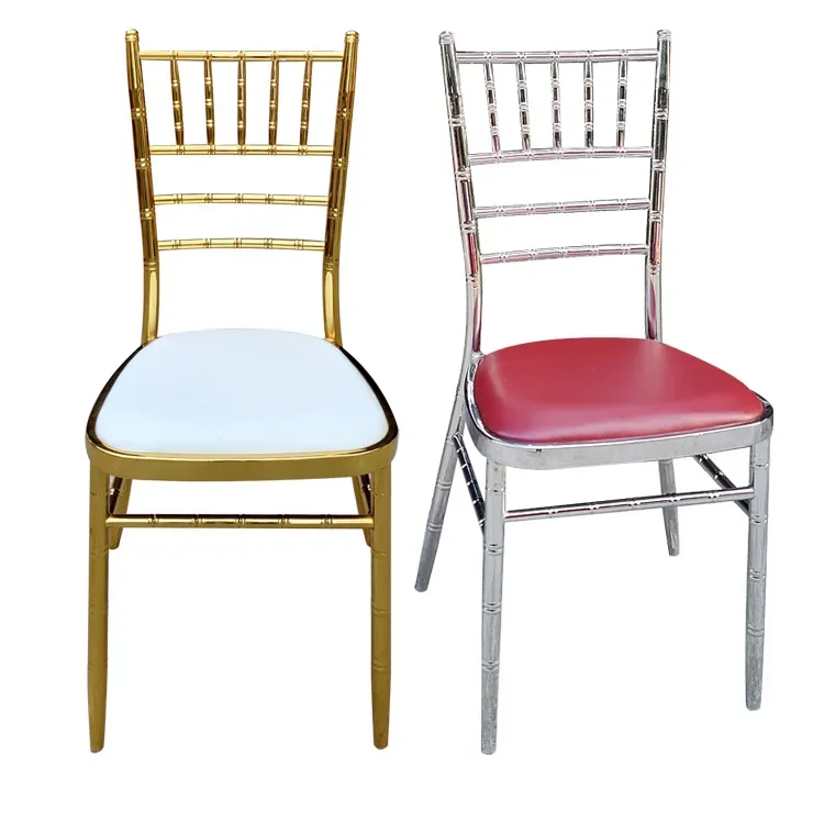 Wedding Dining Chair Bamboo Chair Hotel Banquet Soft Bag Cushion Stool Golden Stacked Iron Chair